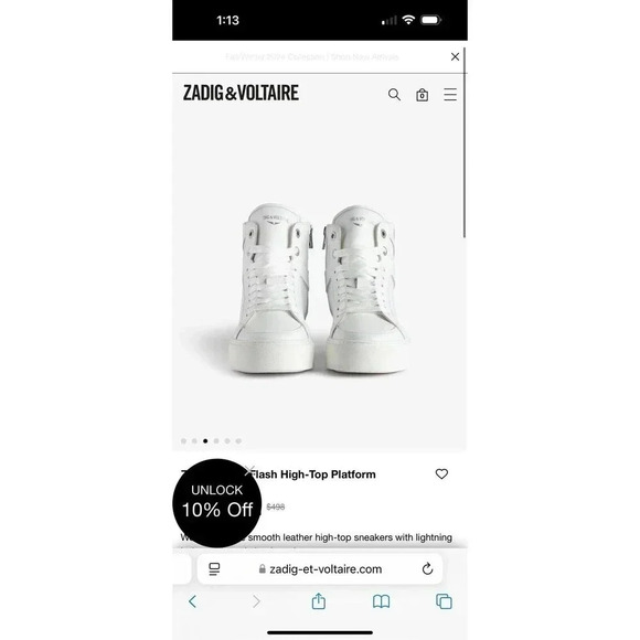 Zadig & Voltaire High Flash Sneakers White Leather High Tops $348, Sz 37 New! - Picture 1 of 14